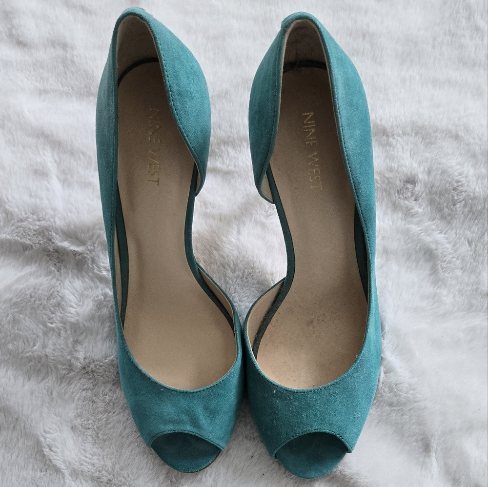 Nine West Teal Suede Peep-Toe Women’s Pumps